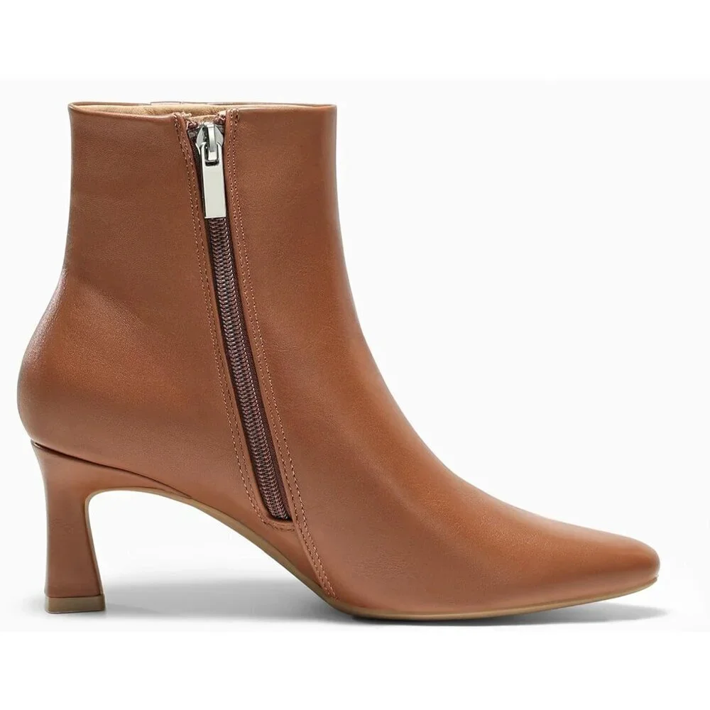 Women's Dark Brown Ankle Kitten Low Heel Pointed Toe Zipper Winter Dress Boots