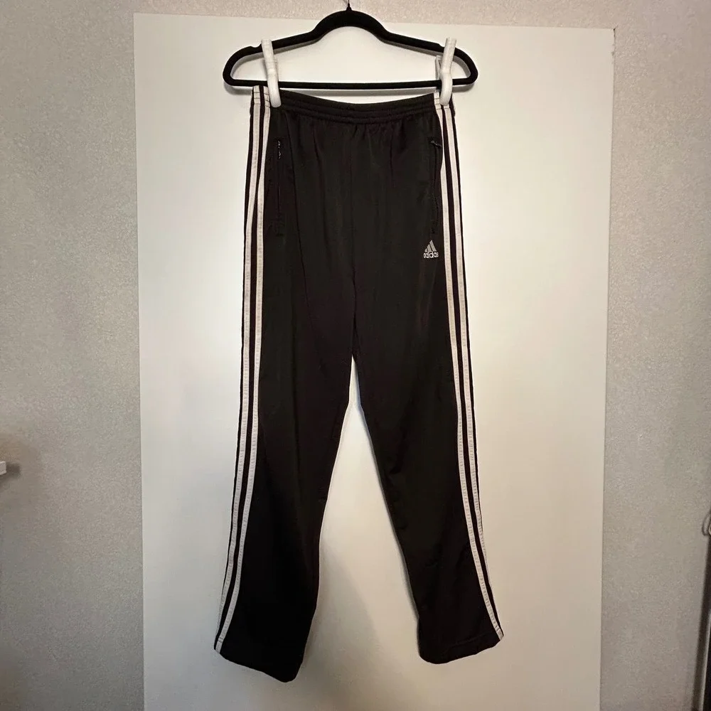 Y2K Adidas Small‎ Black Breakaway Tear away Track Pants Snap Button 3 Stripes