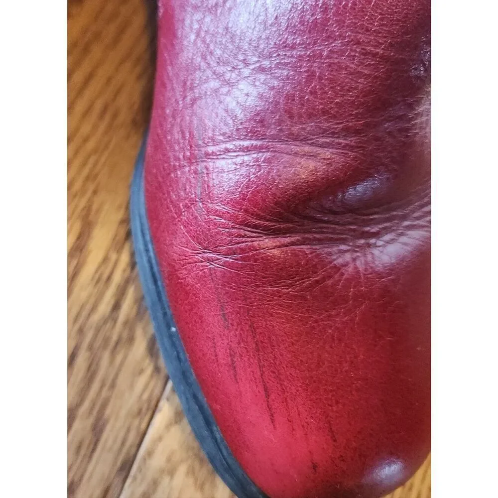 AJ Valenci Women's Red Leather Side-Zip Ankle Boots Round Toe