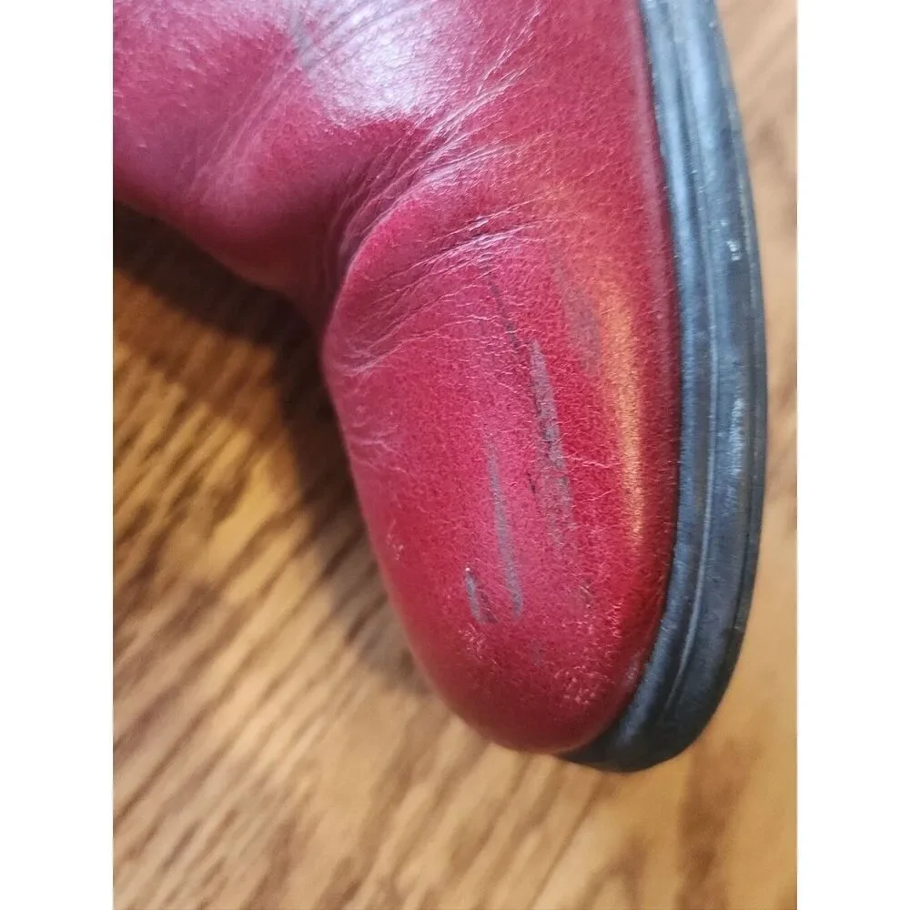 AJ Valenci Women's Red Leather Side-Zip Ankle Boots Round Toe