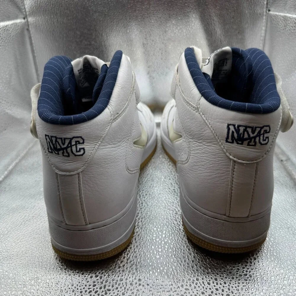 Size 13 Nike Air Force 1 Mid QS NYC Yankees‎ Mens White Sneaker Shoes DH5622-100
