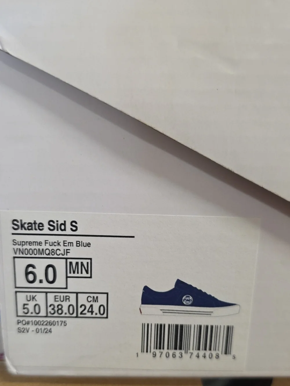 Supreme Vans Skate Sid S F@@k Em Blue Men's 6.0 Women's 7.5 New With Box