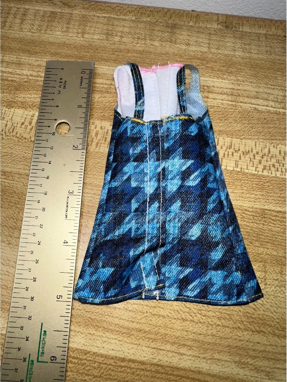 Barbie Blue Houndstooth Doll Dress - Coquette Girl Style, Very Good Condition