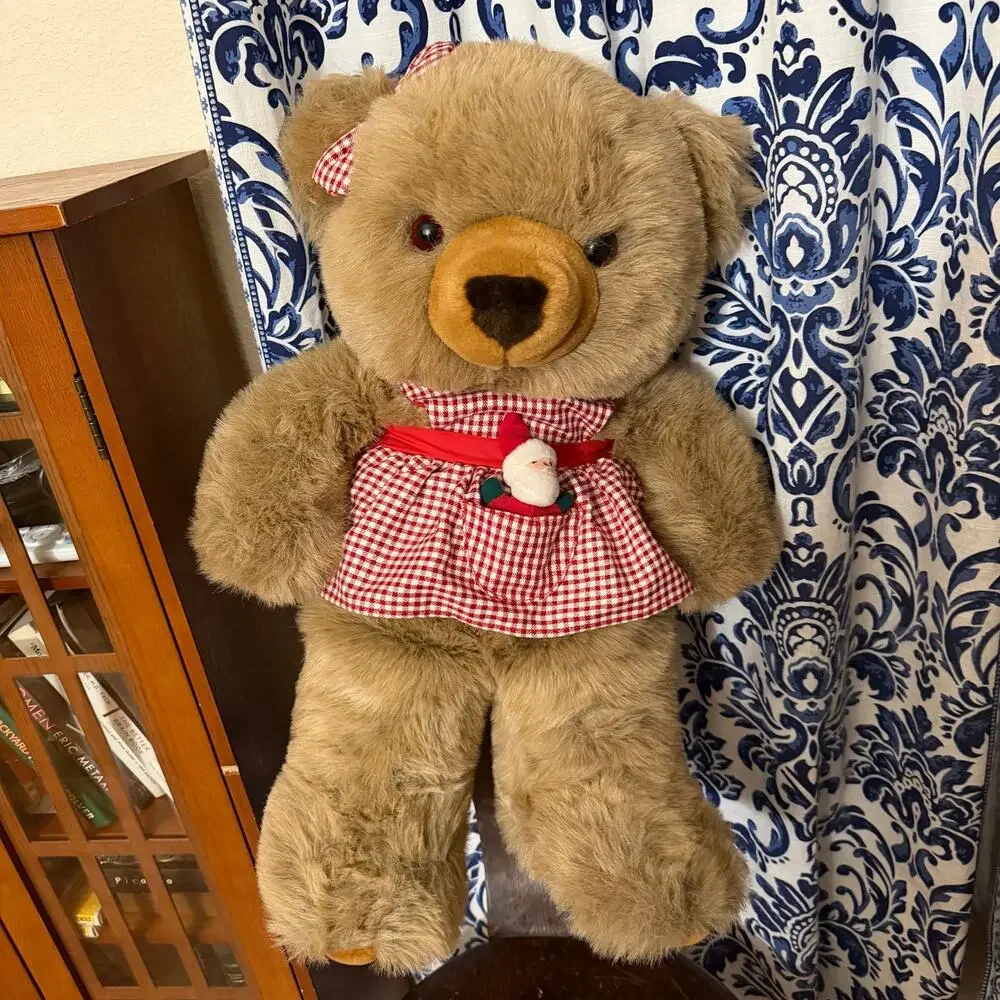 RARE Vtg JC Penny Holiday Collection Bear Large Plush Gingham Apron Christmas