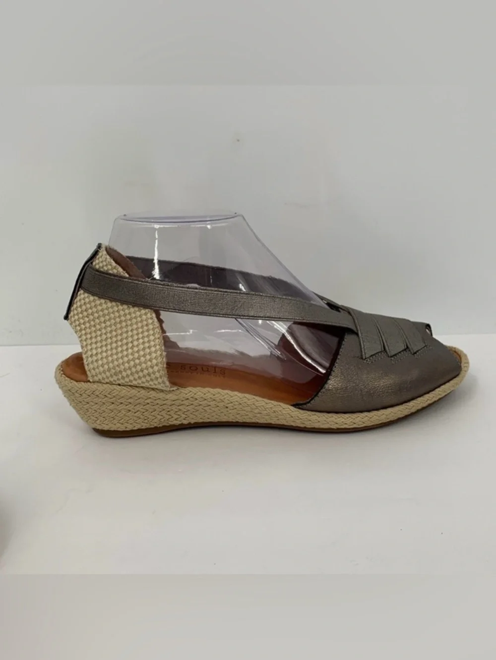 Gentle Souls Lena wedge espadrille sandal shoe pewter leather woven platform 8