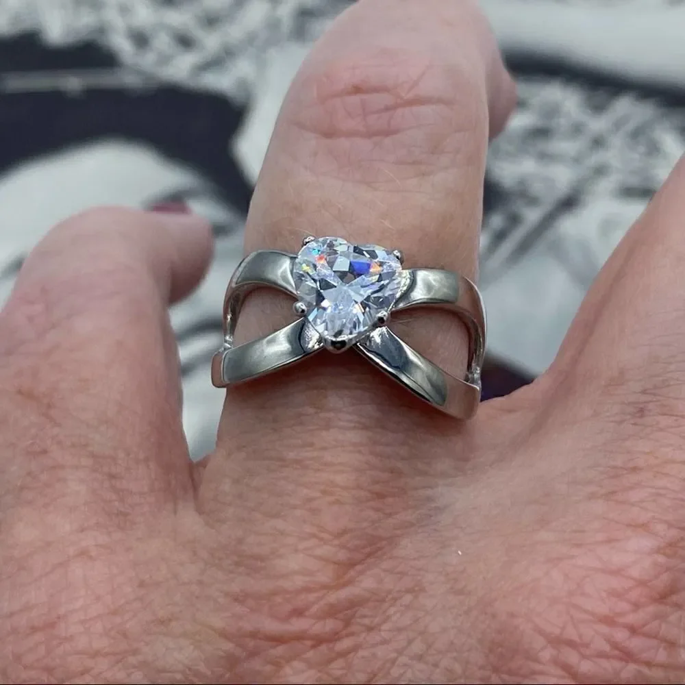 CZ Heart Stainless Steel Engagement Ring