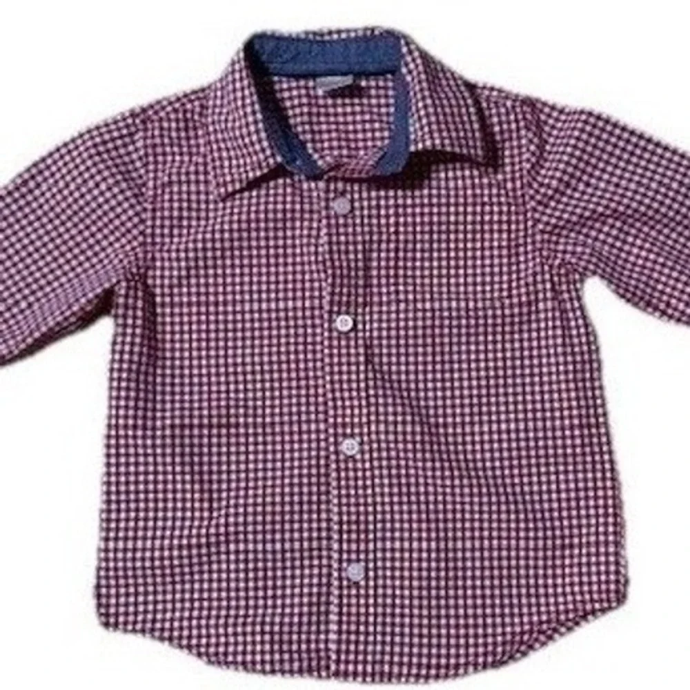 Gymboree Button Down Boy 3T Red White Gingham Check‎ Long Sleeve Shirt