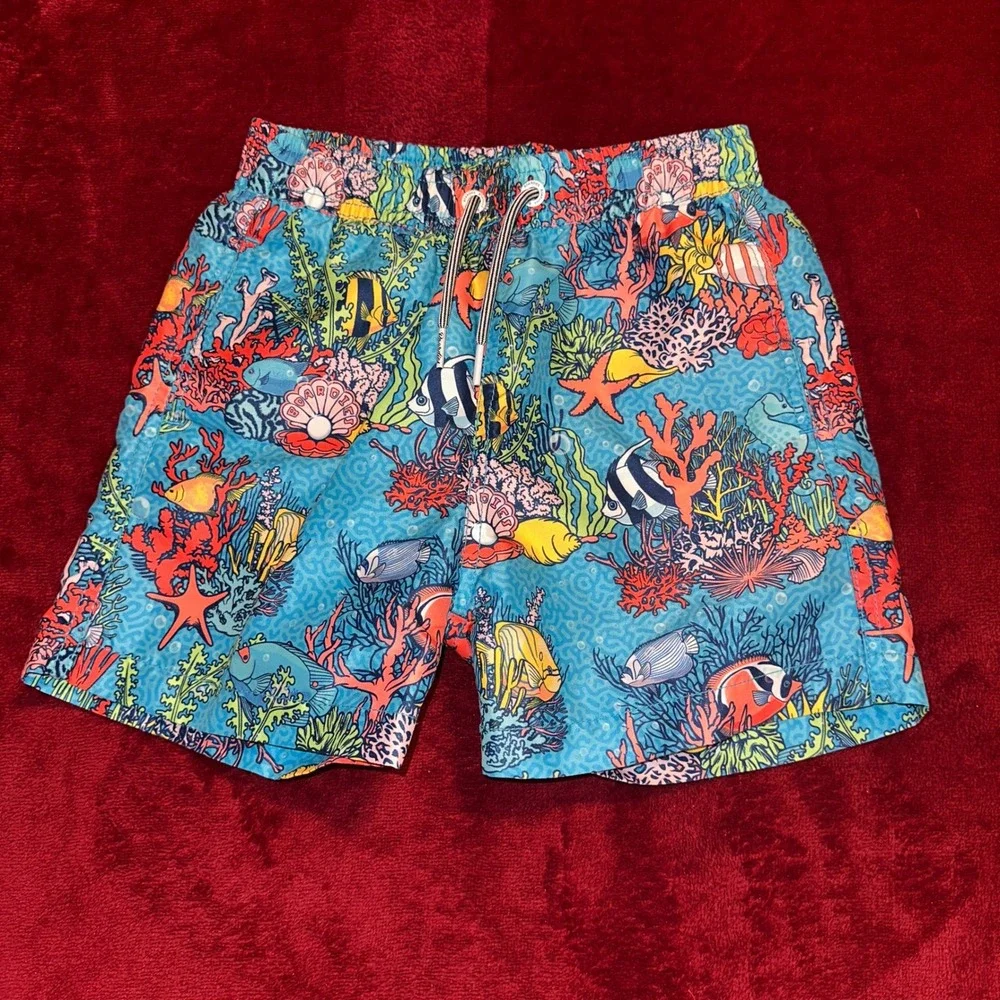 Boardies Kids Blue Coral Reef Tropical Fish Swim Trunks‎ Shorts Size 5-6Y