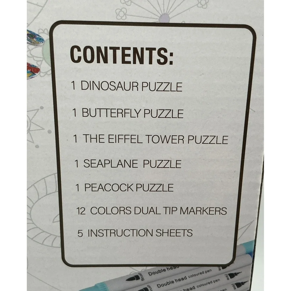 Bearun 3D Coloring Puzzles: Eiffel‎ Tower, Dinosaur, Peacock, Plane, More NIB