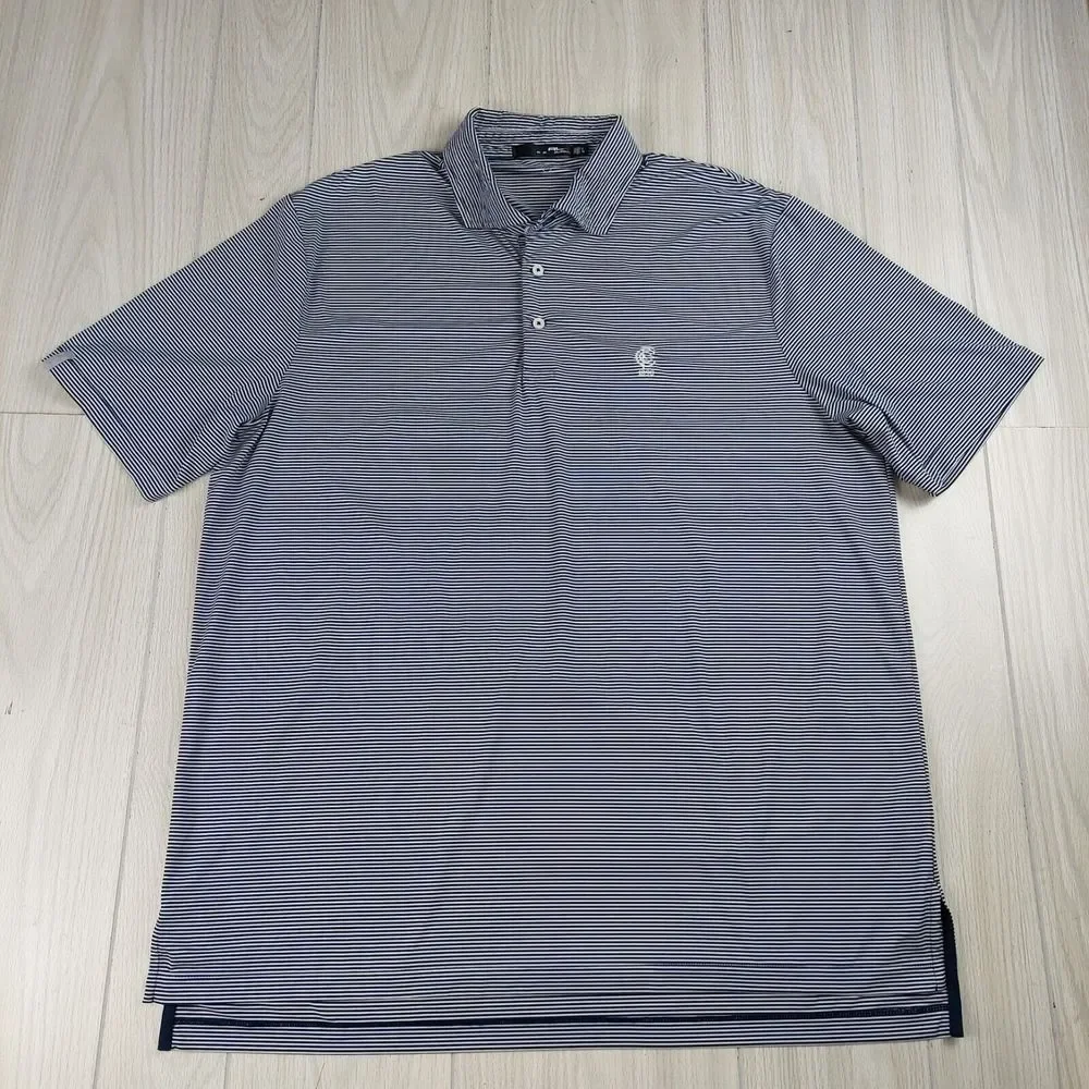 Ralph Lauren RLX Shirt Polo Mens XL TG Blue Striped Golf Wicking Stretch Comfort