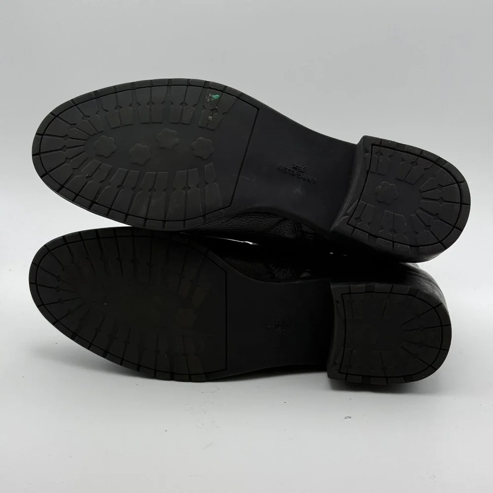Anne Klein  Black‎ Leather Ankle Boots Womens 8M Low Block Heel Zip Bootie