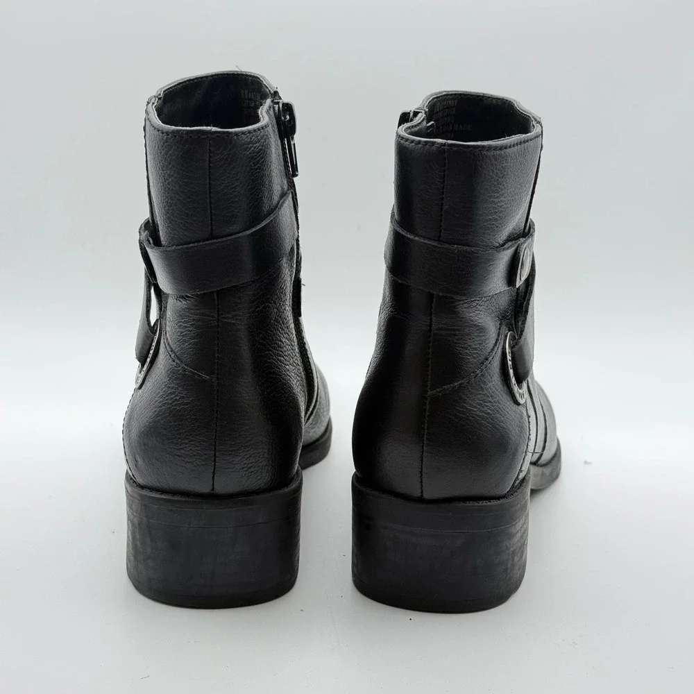 Anne Klein  Black‎ Leather Ankle Boots Womens 8M Low Block Heel Zip Bootie