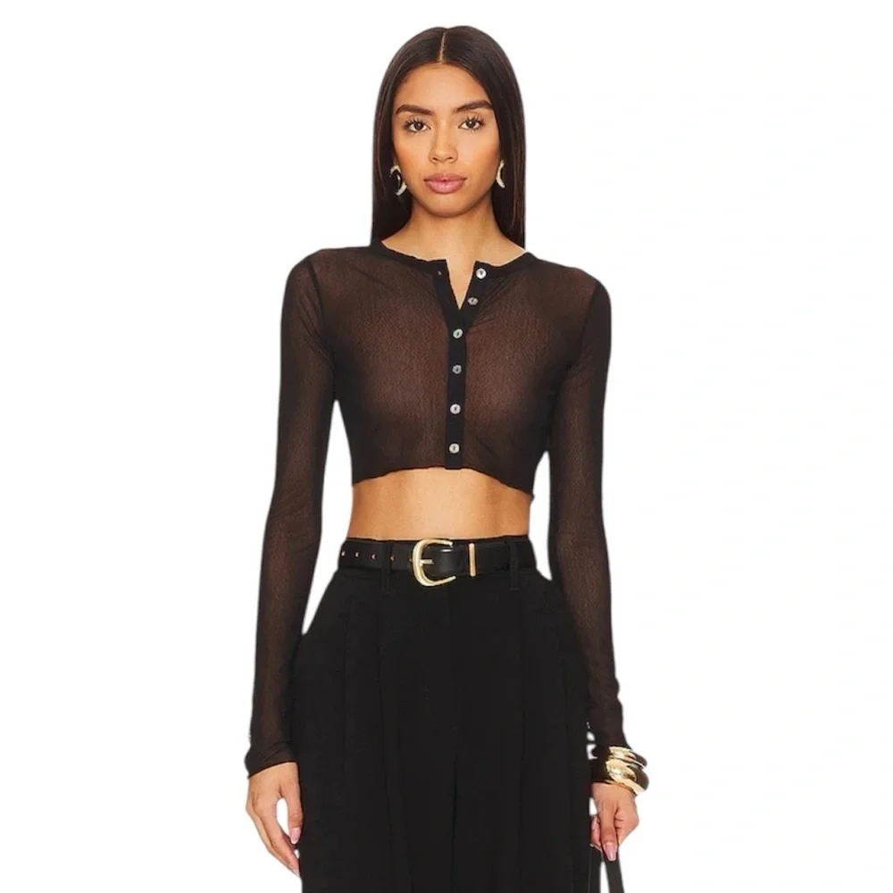 🆕 LOVERS AND FRIENDS CARDIGAN STEPH SHEER Mesh Cropped Top Size XS
