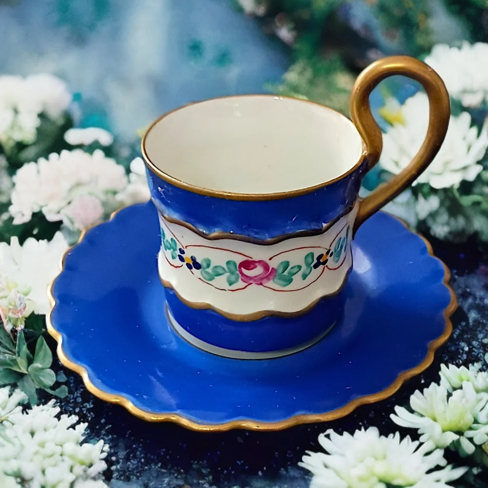 Imperial Demitasse Cup Sauce Espresso France Gold Gilt Hand‎ Painted Cobalt Blue