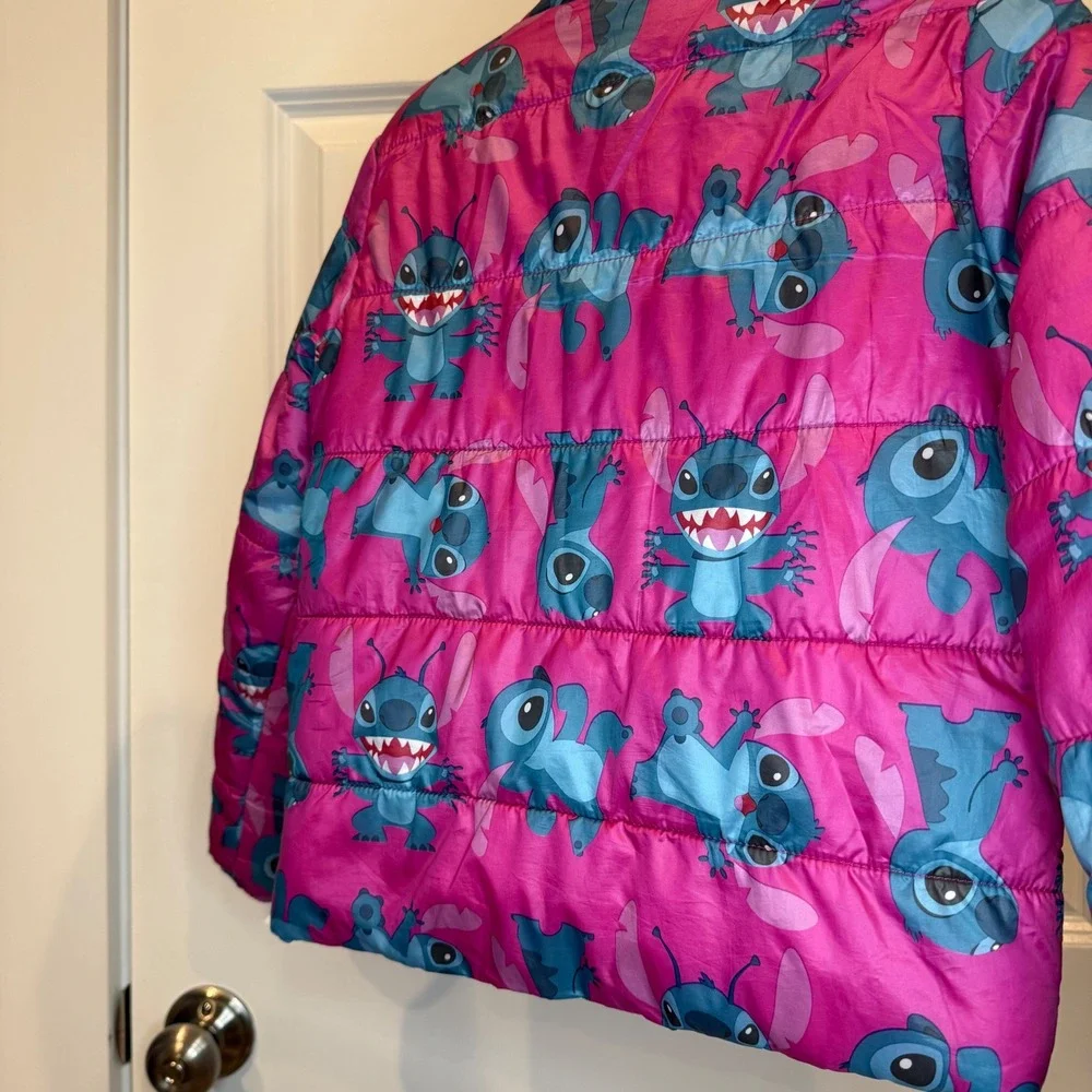 Kids Disney Stitch‎ Puffer Jacket Hooded Pink Teal Cartoon Size 4