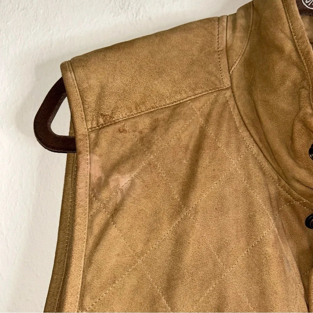 Polo Ralph Lauren Racquet Club Multi Pocket‎ Leather Vest Lined Quilted Tan XL
