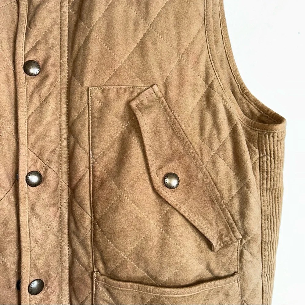Polo Ralph Lauren Racquet Club Multi Pocket‎ Leather Vest Lined Quilted Tan XL
