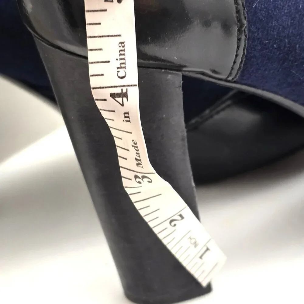Tory Burch Ankle Wingtip Bootie Heels Navy Blue and Black