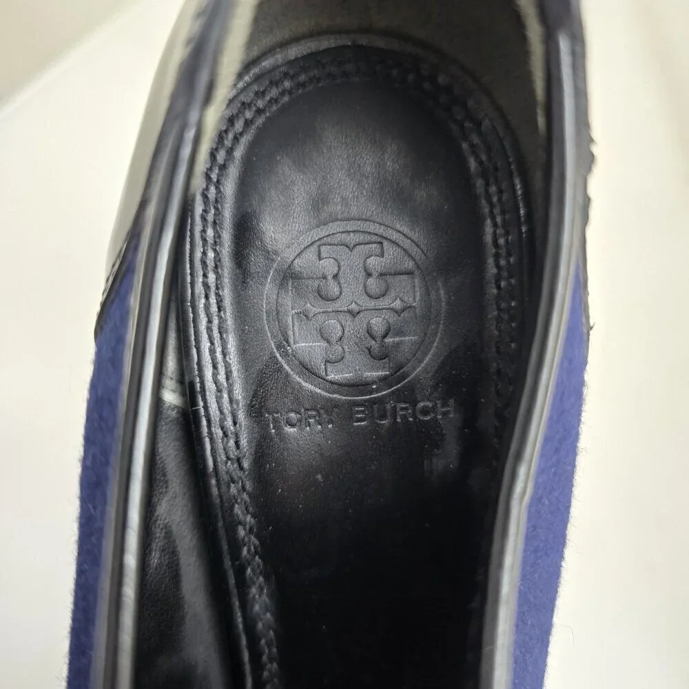 Tory Burch Ankle Wingtip Bootie Heels Navy Blue and Black