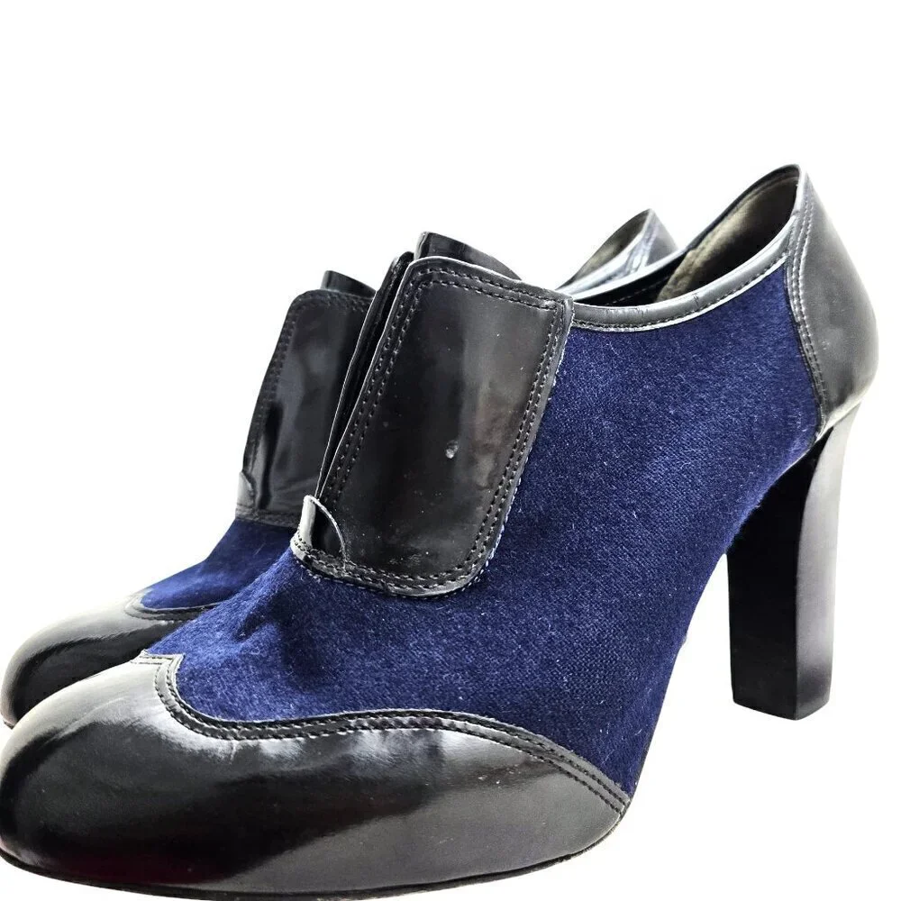 Tory Burch Ankle Wingtip Bootie Heels Navy Blue and Black