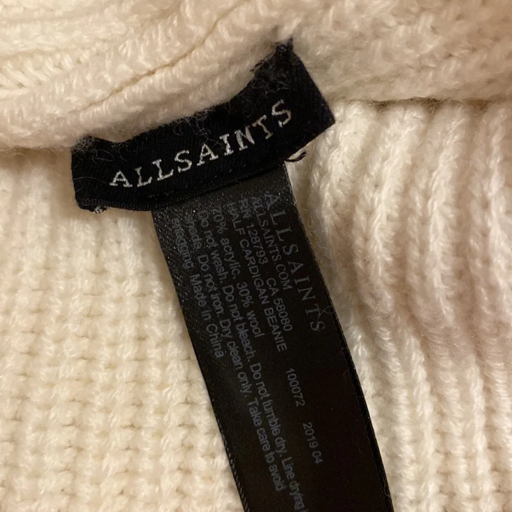 All Saints Ivory Knit Beanie wool blend