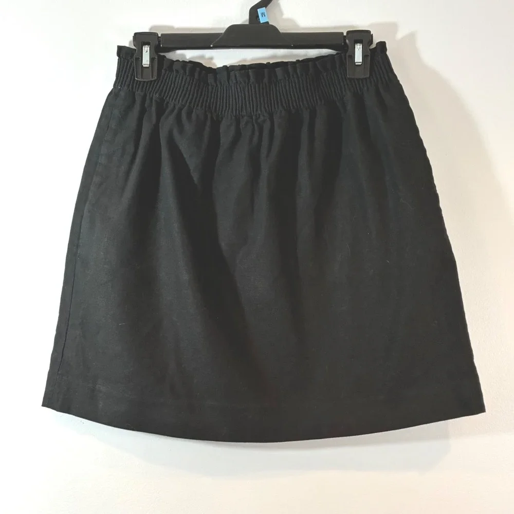 J.Crew Black Linen Blend Skirt Elastic Waist A-Line Casual‎ Everyday Athletic -6