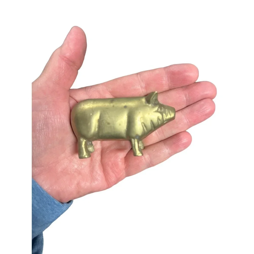 Old Vintage Solid Brass Set Pigs Figurine Metal Piggy Hog Farm Animal 4.25