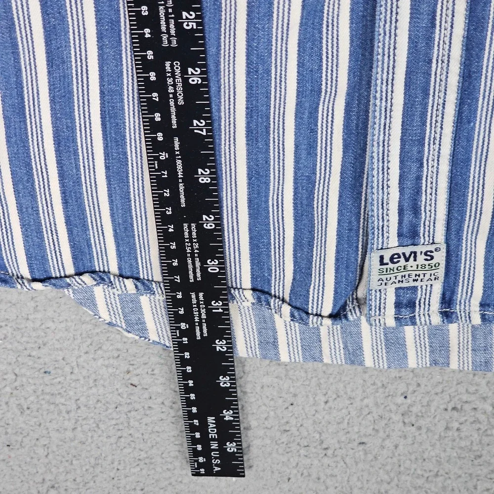 Levi's 90s Button Down Mens L Blue Striped Denim Workwear Long Sleeve Shirt