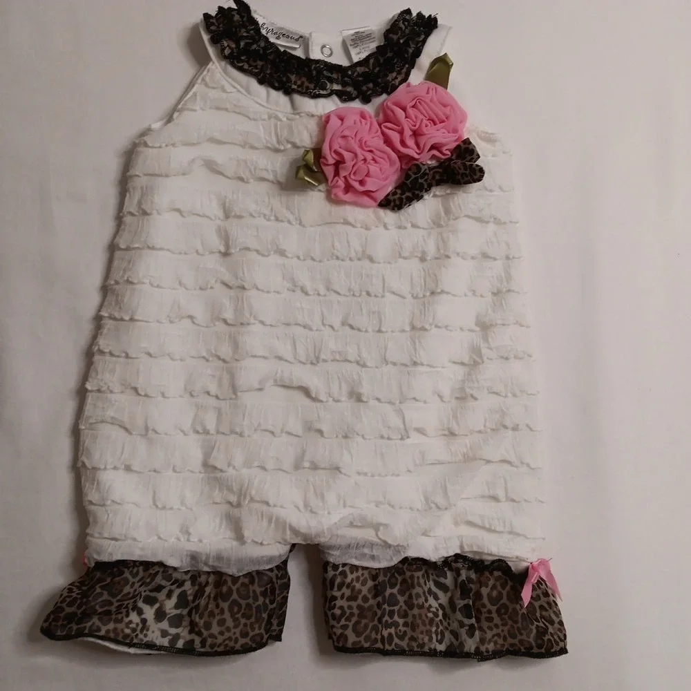Babyrageous One Piece Outfit Girl's Sz‎ 9M White Layered Ruffles w/Animal...