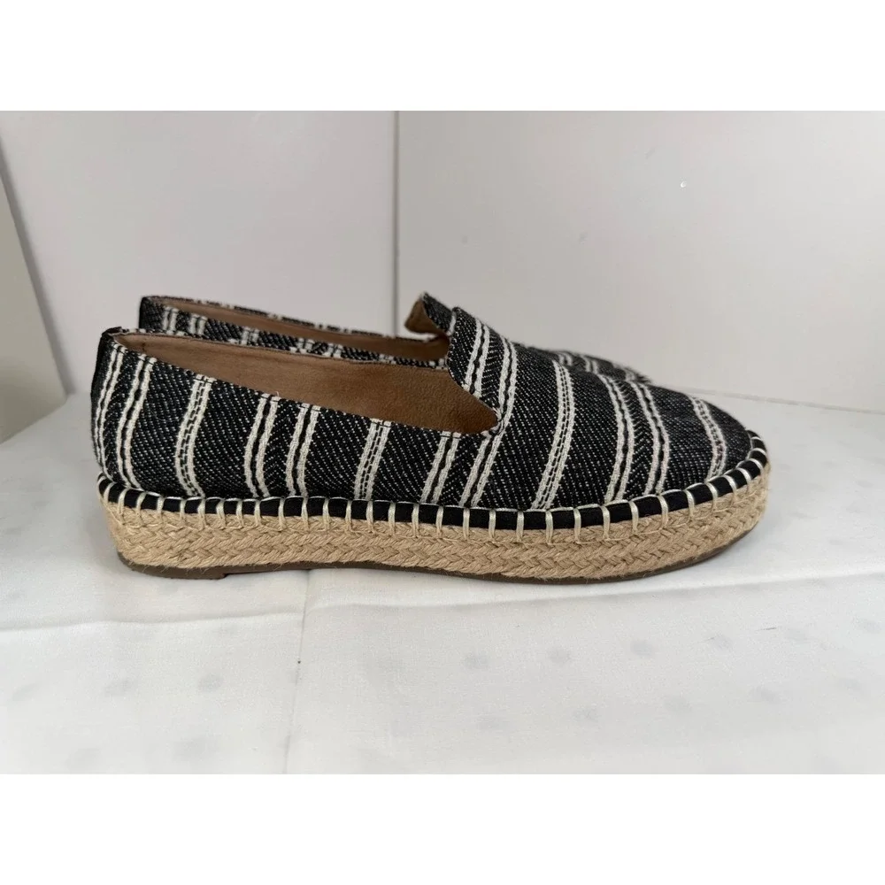 Me Too Cassandrah Striped Espadrille Loafers Black White Textile Flats‎ 7M