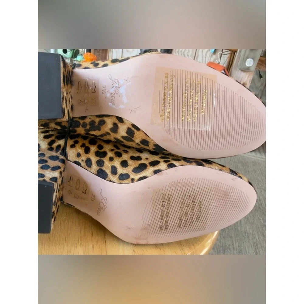 J.Crew Leopard‎ Calf Hair Ankle Boots Block Heel Booties 7.5sz