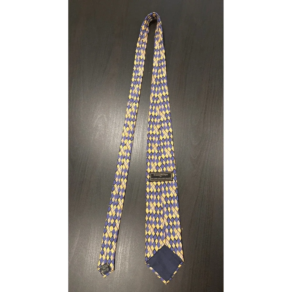 Ermenegildo Zegna Picasso a Palazzo Grassi Silk Tie Blue Yellow Harlequin Italy