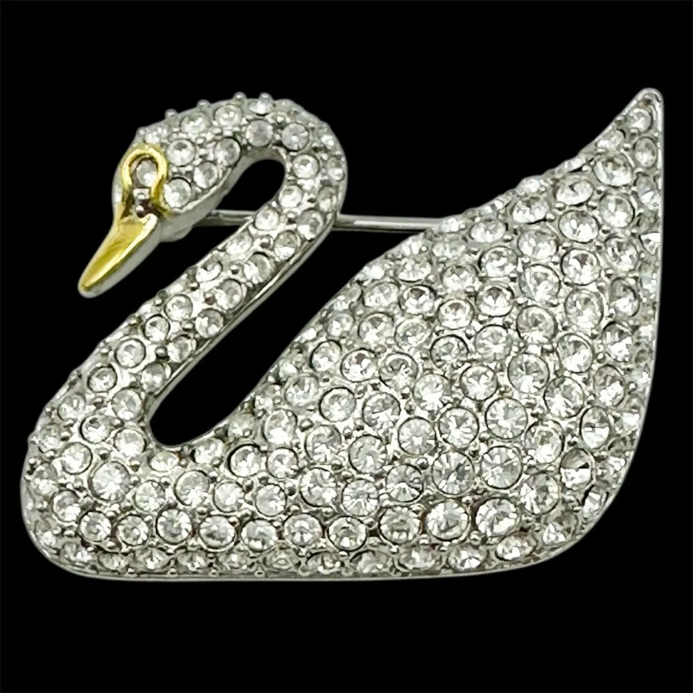 Swarovski Signed Swan Crystal Brooch Pin