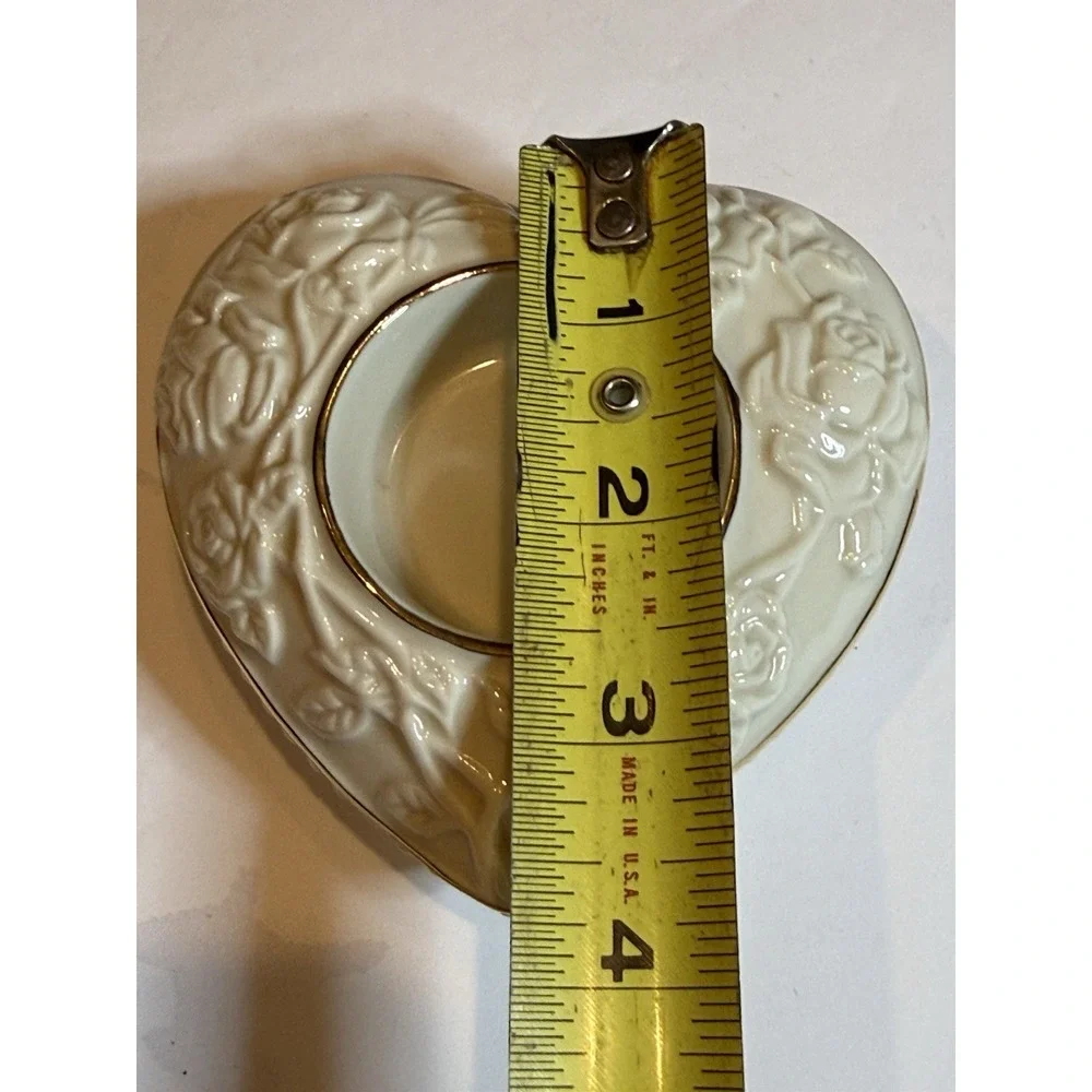 Lenox Heart Votive Tea Light Candle Holder Ivory Gold Trim Roses Floral 4