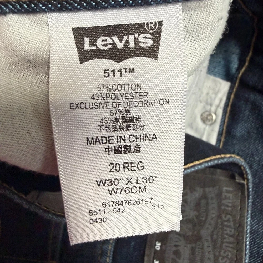 Levi's 511 Slim Fit Dark Wash Jeans Men's W30 L30‎ Straight Denim Pants