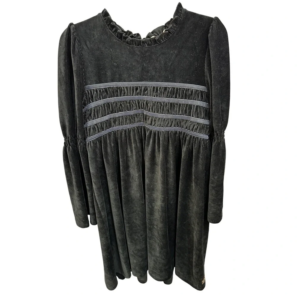 Matilda Jane Velour Smocked Dress Girls Size 14 Black Long‎ Sleeve Ruffled Neck