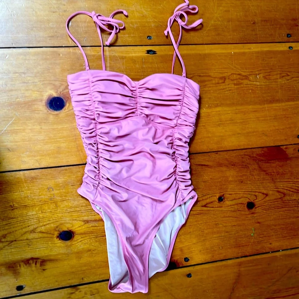 J. Crew Pink Ruched One-Piece Swimsuit