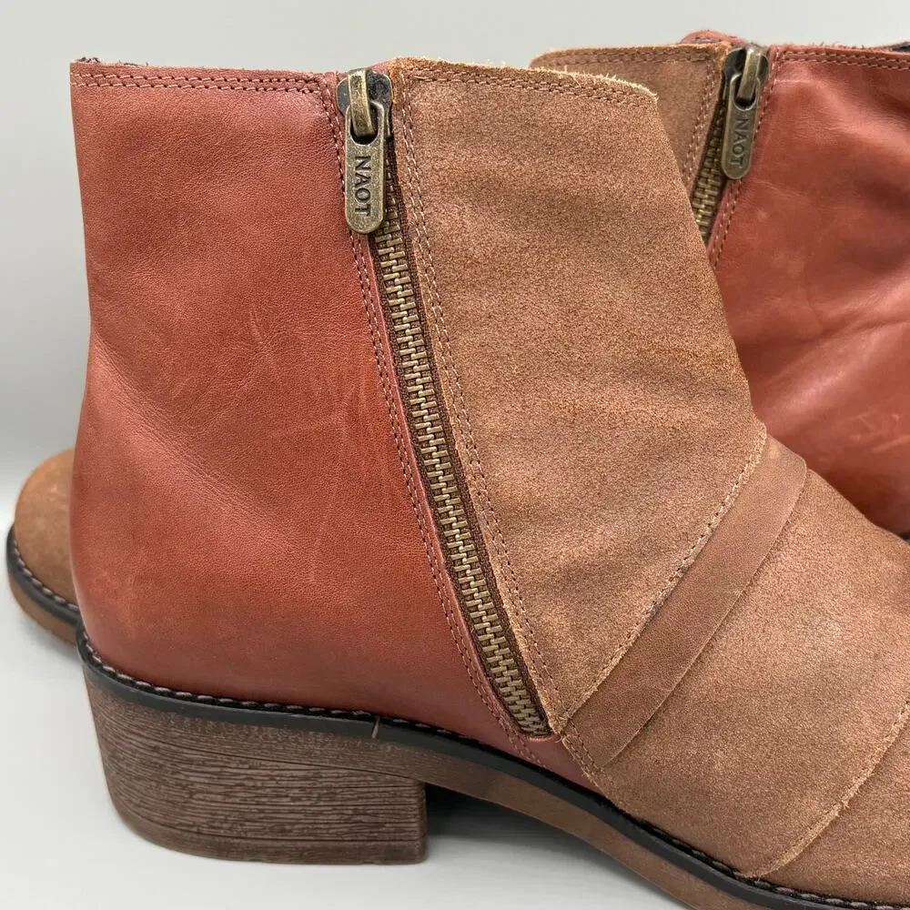 Naot Women's Leather Suede Stacked Heel Zip Up Emerald Ankle Booties Size 41