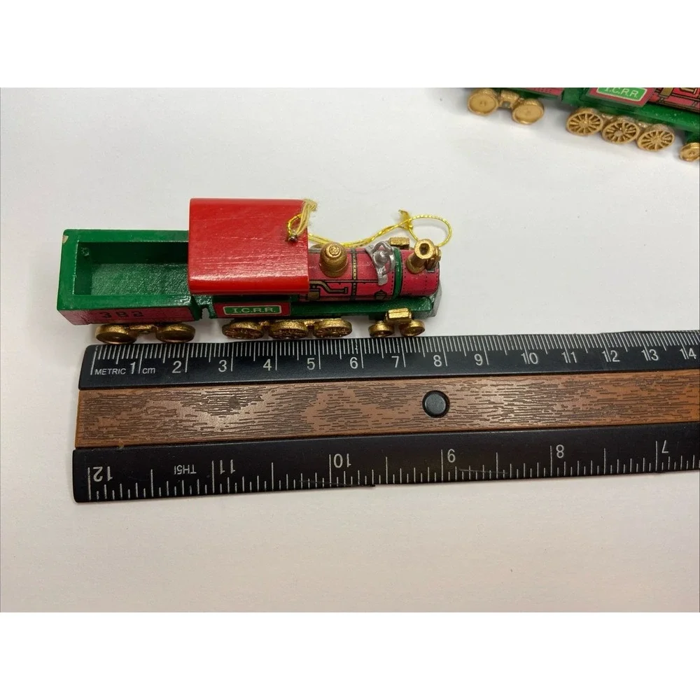 Vintage Wooden Train Christmas Ornaments Set of 3‎ ICRR 382 Steam Engine