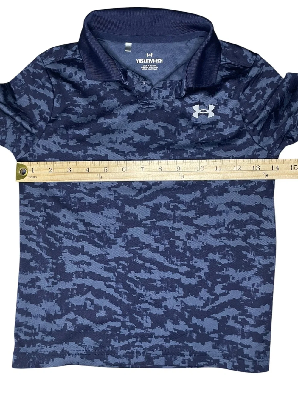 Under Armour Boys' Blue Camo Print Polo Shirt-XS