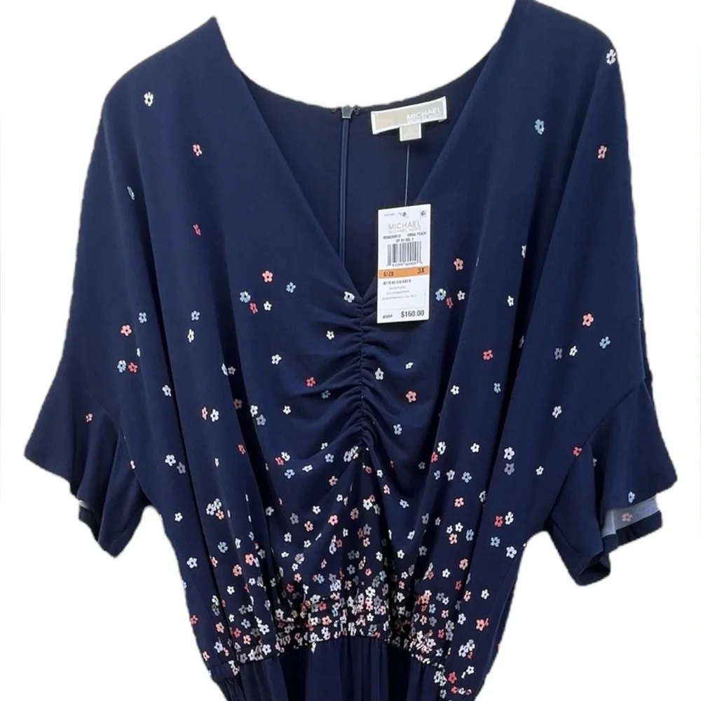 MICHAEL KORS Belted Floral Bell Sleeve V Neck Wide Leg‎ Evening Jumpsuit Size 3X