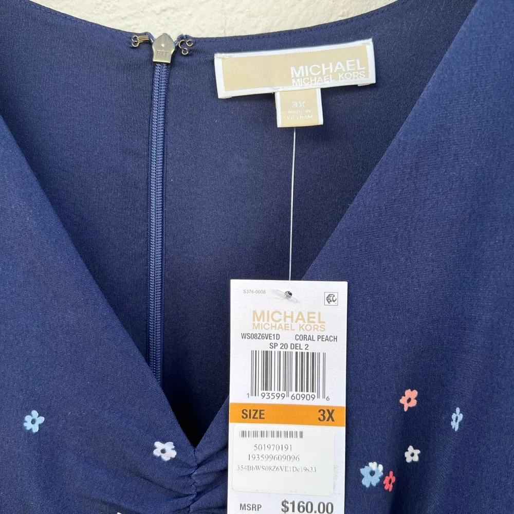 MICHAEL KORS Belted Floral Bell Sleeve V Neck Wide Leg‎ Evening Jumpsuit Size 3X
