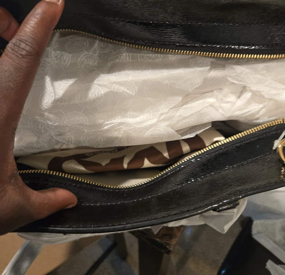 Michael Kors Black Patent Satchel with Gold Hardware