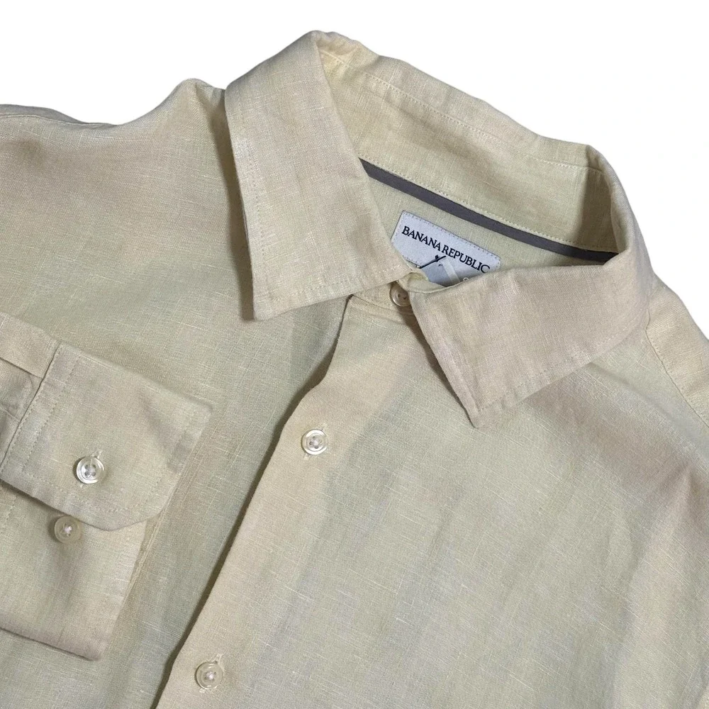 Banana Republic Shirt Mens‎ XL Yellow Linen Button Down Long Sleeve Collared