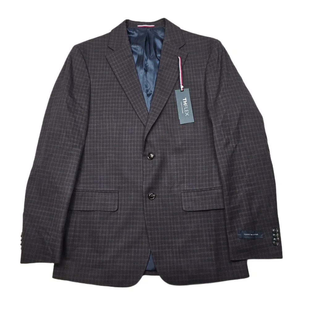 Tommy Hilfiger Conrad Sport Coat Mens 38R 38 Purple Plaid Flex Blazer $295 NEW‎