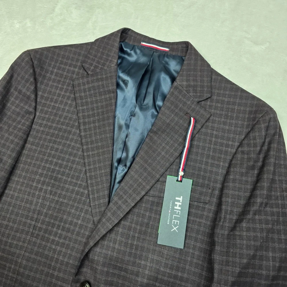Tommy Hilfiger Conrad Sport Coat Mens 38R 38 Purple Plaid Flex Blazer $295 NEW‎