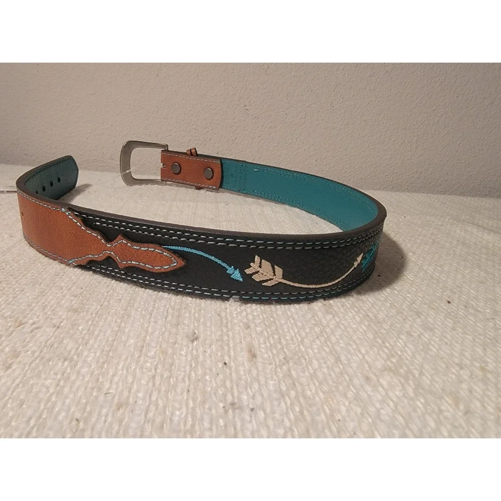 CatchFly Studio Tooled Leather Belt Arrow Embroidery Girl Size Small Western‎