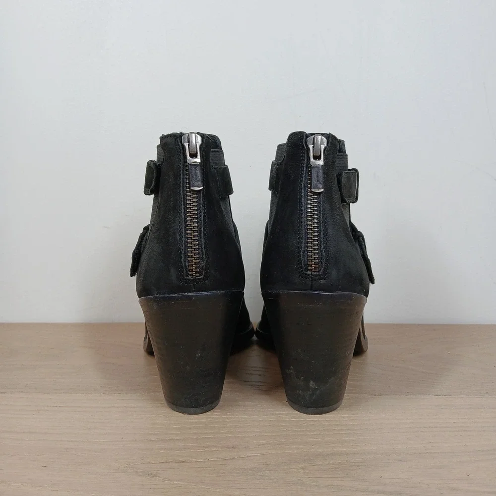 Eileen Fisher Boots Womens 9 Black Suede Open Toe Ankle Minimalist Boho Elegant