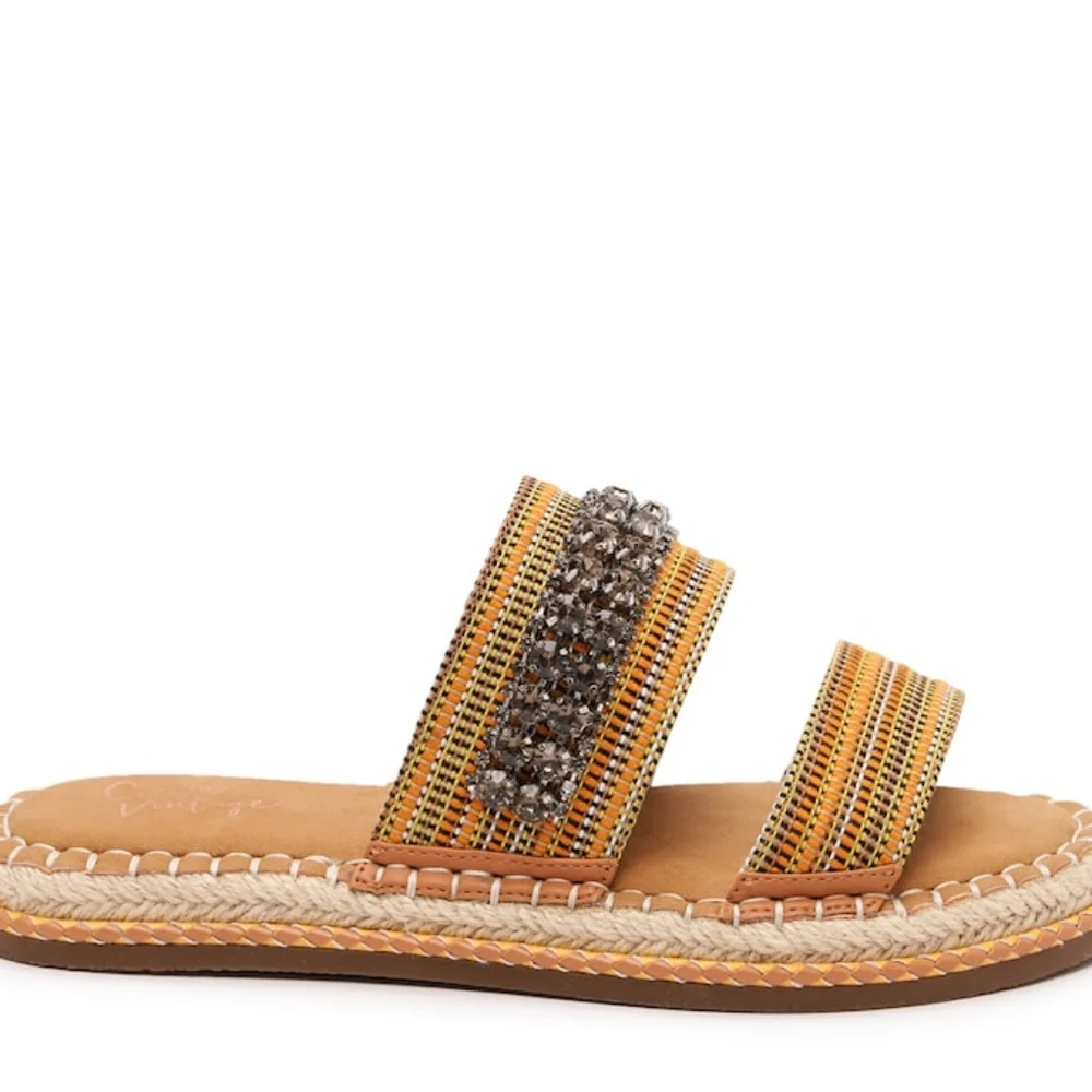 Crown vintage rhinestone slip on espadrilles, 8, yellow/ orange