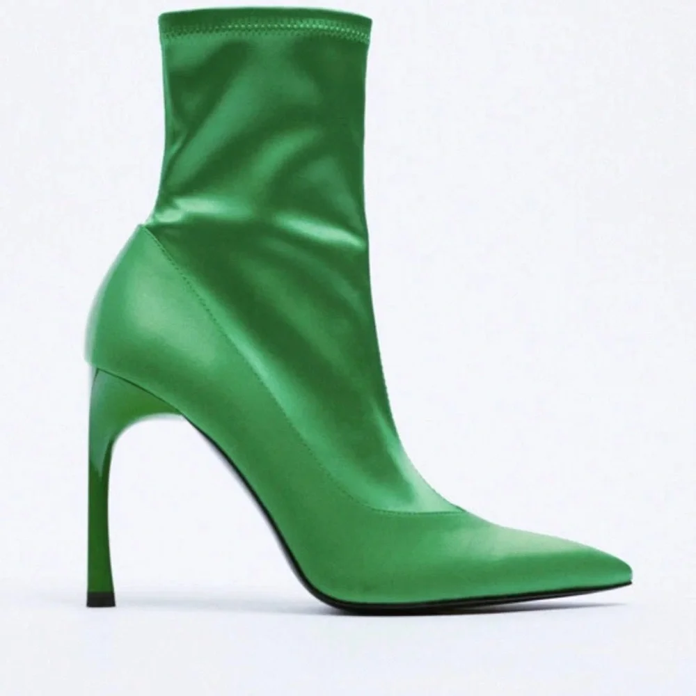 ZARA woman's satin effect ankle boots green 38 Euro/7.5 to 8 US